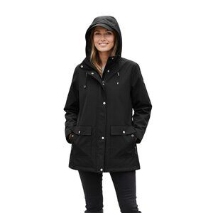 Bernardo Black Zip Snap Hooded Pockets Logo Rain Jacket Size M